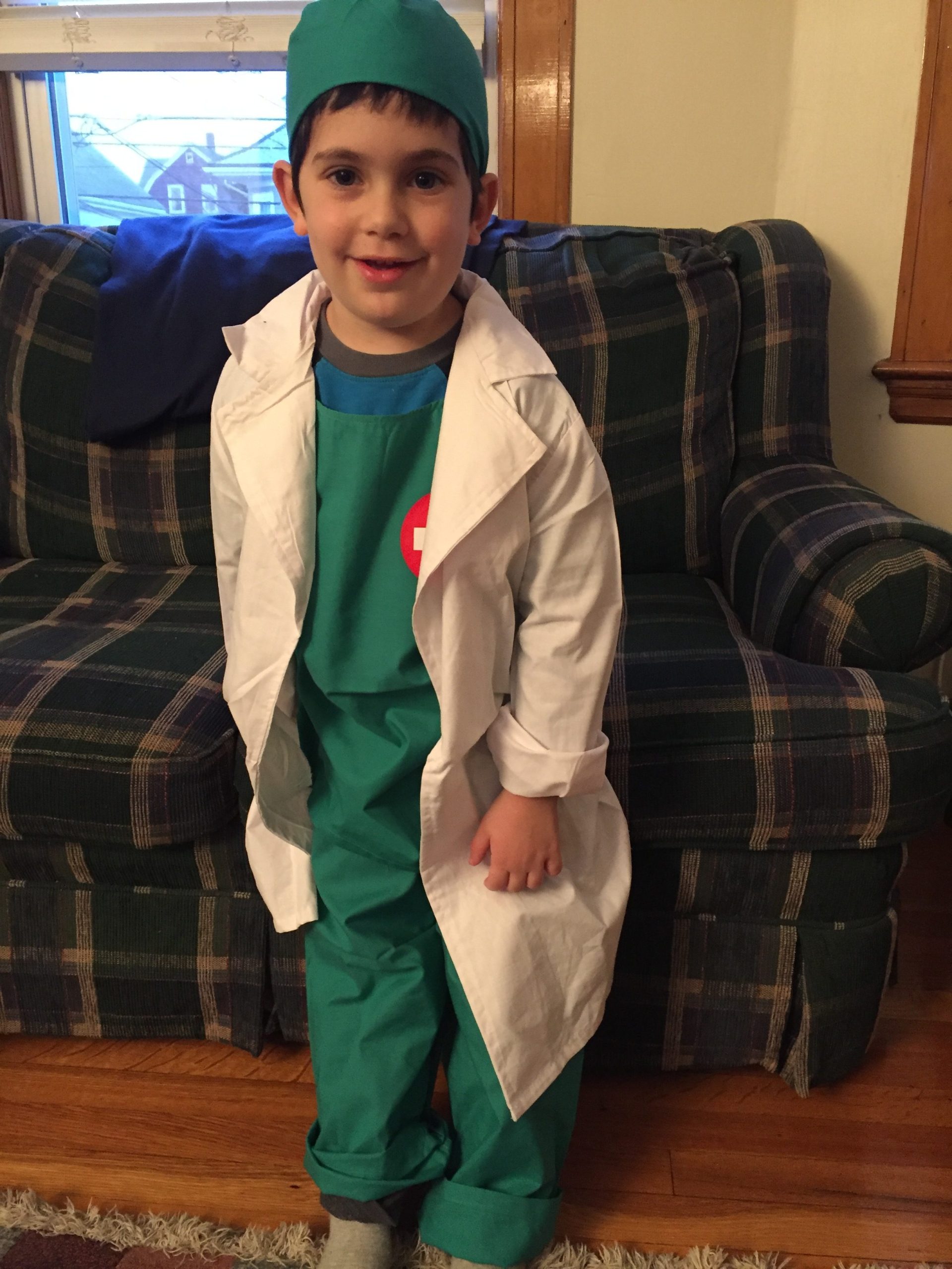 Lev in his surgeon costume. 'I'll make you better, daddy'